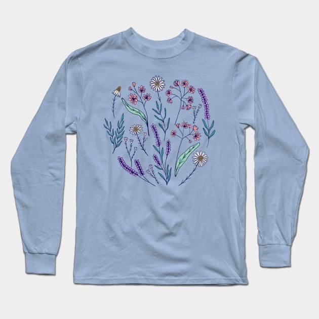 Bedtime tea calming herbs in light blue Long Sleeve T-Shirt by Natalisa